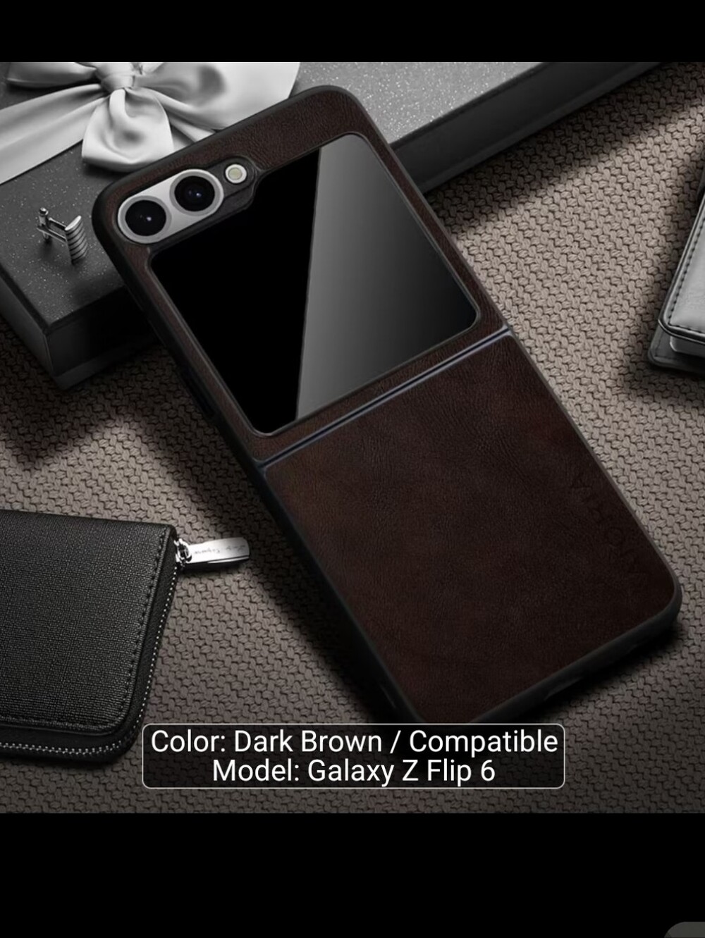 NWT Galaxy Z Flip 6 Leather Case Dark Brown Slim Cover New
